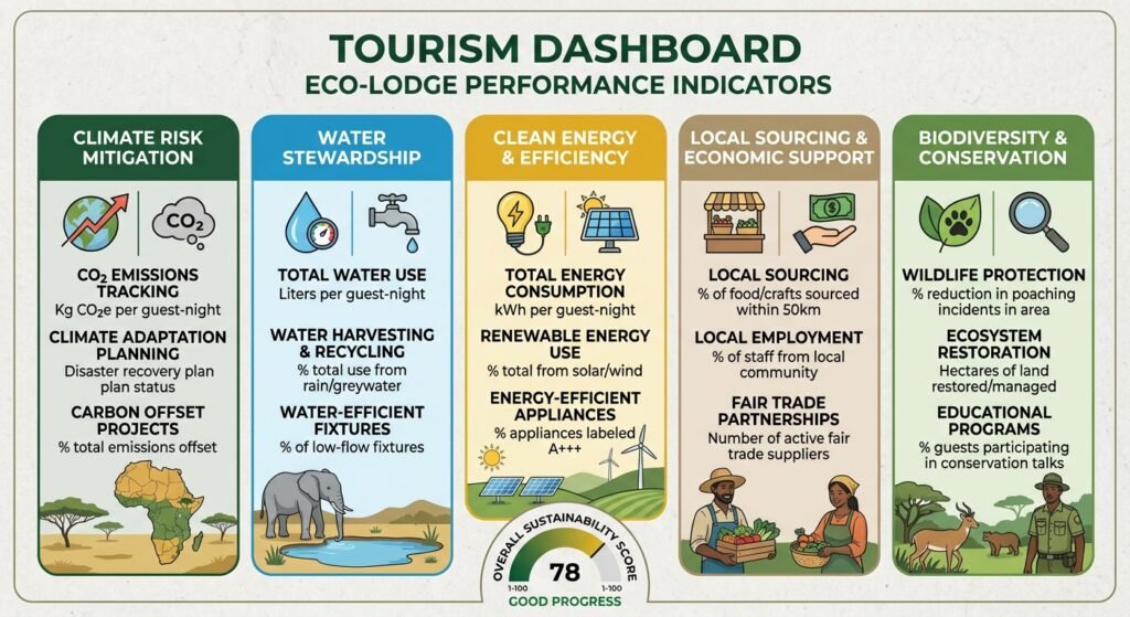Tourism business monitoring sustainability and destination resilience performance indicators.