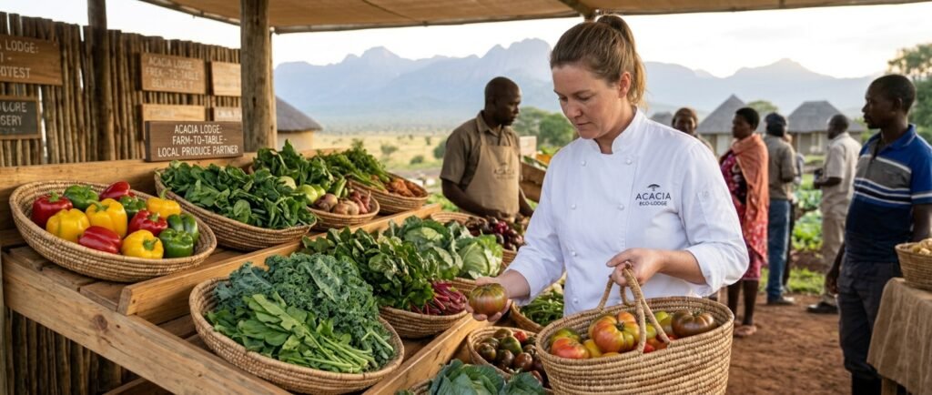 Seasonal local produce selected for responsible food sourcing in African hospitality.
