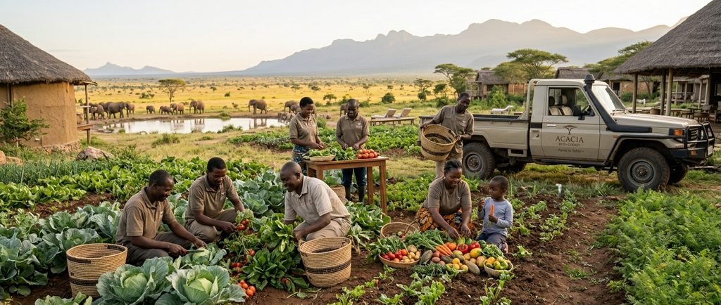 African farmers harvesting fresh produce for local hotel and restaurant supply chains.